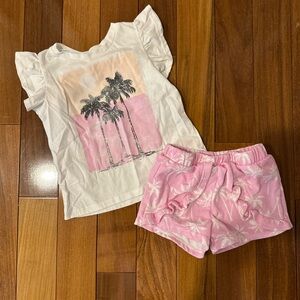 Palm Tree Print Top and Shorts Set